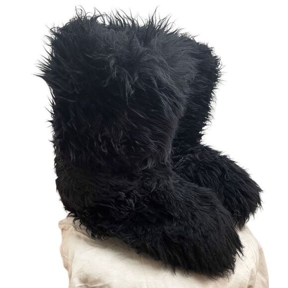 UGG Australia Tall Black Fluff Mama Boots 7 Shaggy Momma Wool Fluffy Rare Y2K - Picture 1 of 8